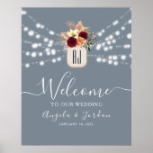 Rustieke Dusty Blue Wedding Welkomstbord Poster (Voorkant)
