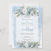 Rustieke Dusty Blue White Silver Rozen Wedding Kaart (Voorkant)