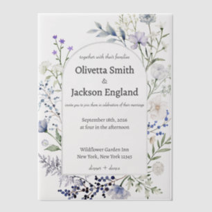 Rustieke Dusty Blue Wild Flower Vellum Uitnodigingen