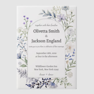 Rustieke Dusty Blue Wild Flower Vellum Uitnodigingen