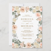 Rustieke Dusty Peach Bloemen QR Code Trouwen Kaart (Voorkant)