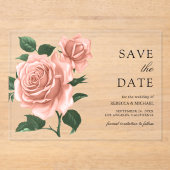 Rustieke Dusty Peach Rozen Wedding Save the Date Acryl Uitnodigingen (Voorkant)