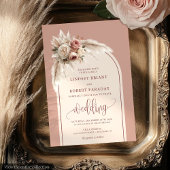 Rustieke Dusty Pink Pampas Bloemen Huwelijksuitnod Kaart