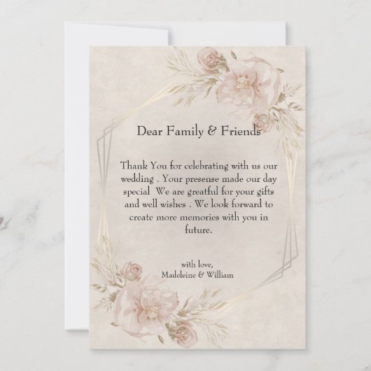 Rustieke Dusty Pink Roses & Wildflowers Wedding Bedankkaart (Voorkant)