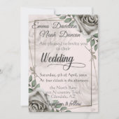Rustieke Dusty White Rose Bloemen Huwelijksuitnodi Kaart (Voorkant)