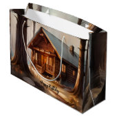 Rustieke Earth Tones Waterverf Log Cabin Groot Cadeauzakje (Achterkant Gekanteld)