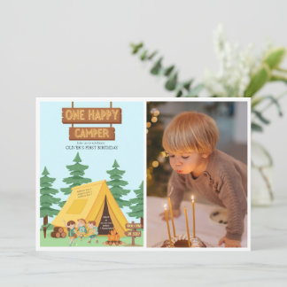 Rustieke een gelukkige camper foto eerste verjaard kaart