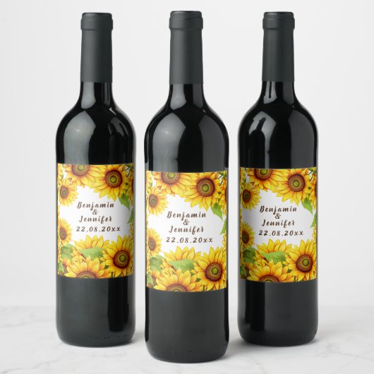 Rustieke eenvoudige kalligrafie boho zonnebloem br wijn etiket (Flessen)