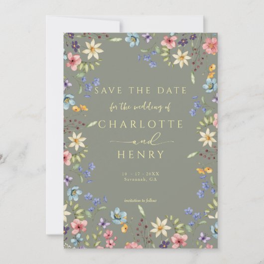 Rustieke Eenvoudige Wildflower Salie Garden Weddin Save The Date (Voorkant)