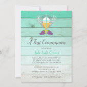 Rustieke eerste communie uitnodiging - Blauw (Voorkant)