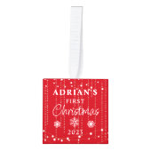 Rustieke eerste kerst Baby Keepsake Kubus Ornament (Voorkant)