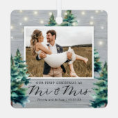 Rustieke eerste kerstboom Mr & Mrs Pine Tree Metalen Ornament (Achterkant)