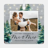 Rustieke eerste kerstboom Mr & Mrs Pine Tree Metalen Ornament (Voorkant)