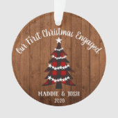 Rustieke Eerste Kerstverloofde Foto & Plaid Ornament (voorkant)