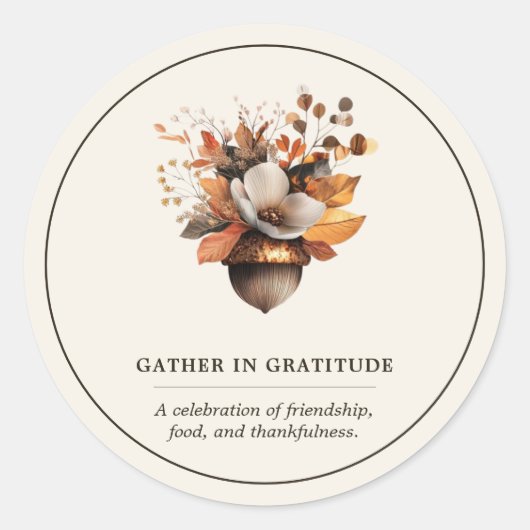 Rustieke Eikel Bloem Wit Klassieke Ronde Sticker (Voorkant)