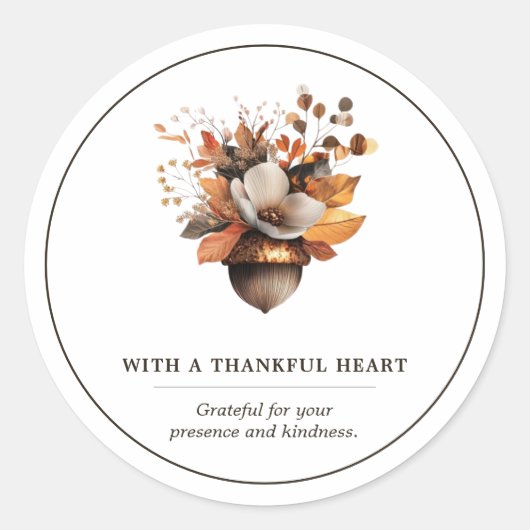 Rustieke eikel bloem wit klassieke ronde sticker (Voorkant)