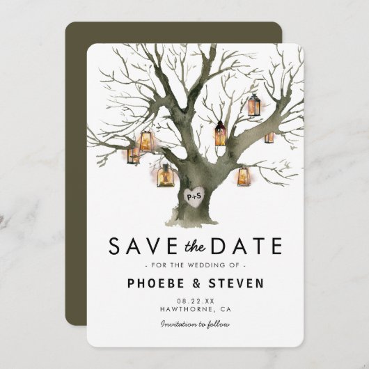 Rustieke  eiken boom bruiloft Save the Date (Voorkant / Achterkant)