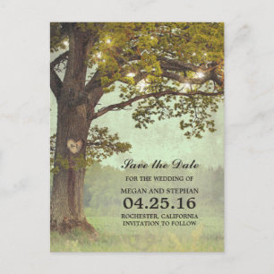 Rustieke eiken boom en String Lights Save the Date Aankondigingskaart