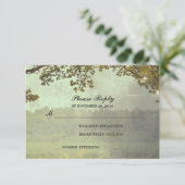 Rustieke Eiken Boom Lichten Bruiloft RSVP (Staand voorkant)