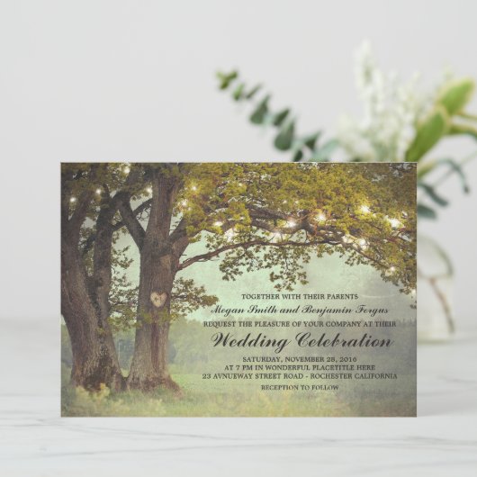 Rustieke eiken boom romantische bruiloft kaart (Staand voorkant)