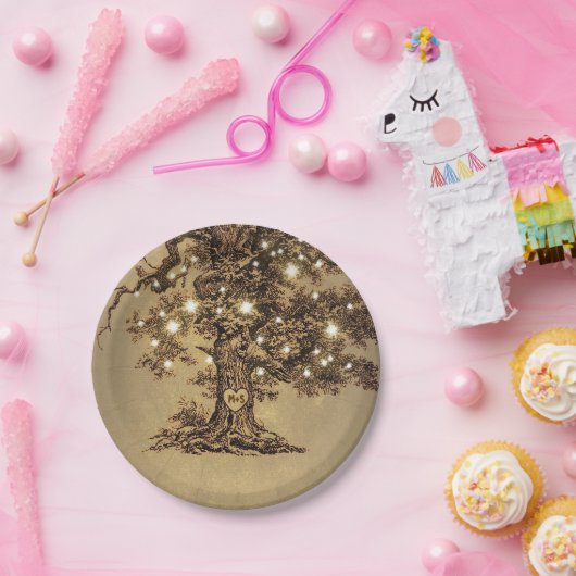 Rustieke eiken boom string lichten papieren bordje (Feest)