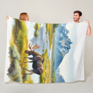 Rustieke eland hut stijl waterverf fleece deken