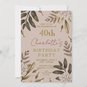 Rustieke Elegante Bloemen 40ste Verjaardag Uitnodi Kaart