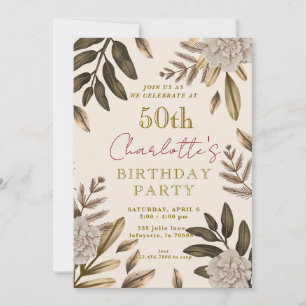 Rustieke Elegante Bloemen 50ste Verjaardag Uitnodi Kaart