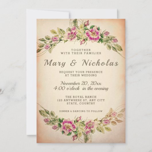 Rustieke Elegante  Bloemenbruiloft Uitnodiging (Voorkant)