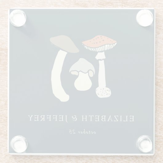Rustieke Elegante Bos Wilde Paddenstoelen Bruiloft Glazen Onderzetter (Achterkant)