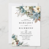 Rustieke Elegante Dusty Blue Floral Winter Wedding Kaart (Voorkant)