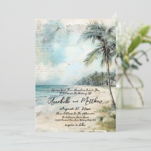  rustieke elegante tropische strand bruiloft kaart (Staand voorkant)