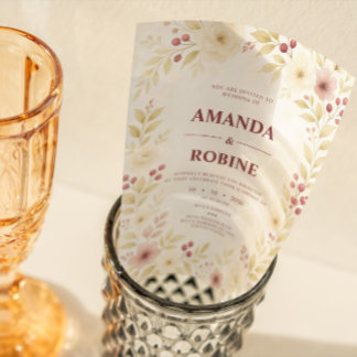 Rustieke Elegante Waterverf Bloemen Huwelijksuitno Kaart