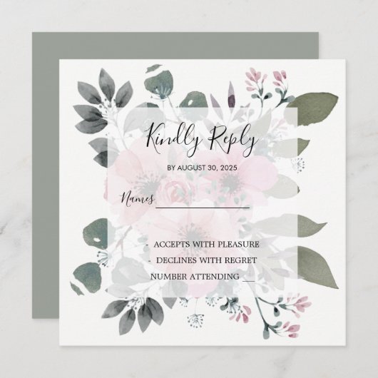 Rustieke elegante waterverf bloemenhuwelijk RSVP Kaart (Voorkant / Achterkant)