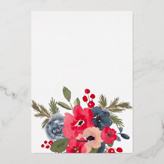 Rustieke Elegante Winter Bloemen Waterverf Bruilof Folie Uitnodiging (Achterkant)