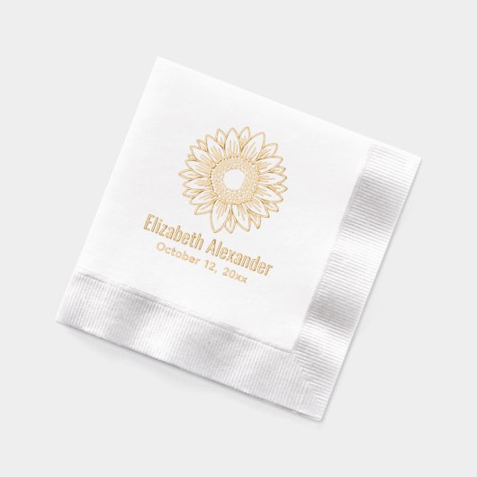 Rustieke Elegante Zonnebloem Bloom #5 Naam Datum Folie Servetten (Links)