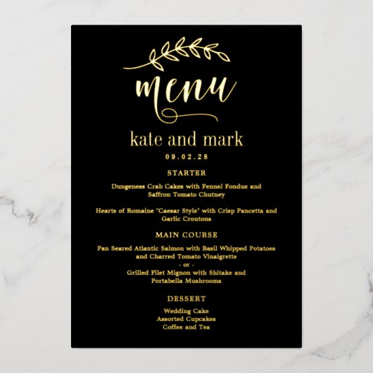Rustieke Elegantie ECHTE FOLIE Elegant Menu Kaart (Voorkant)