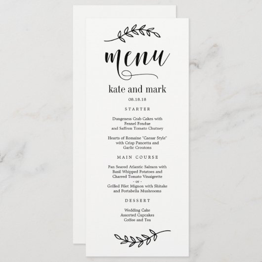 Rustieke Elegantie EDITABLE KLEUR Wedding Menu Kaa (Voorkant / Achterkant)