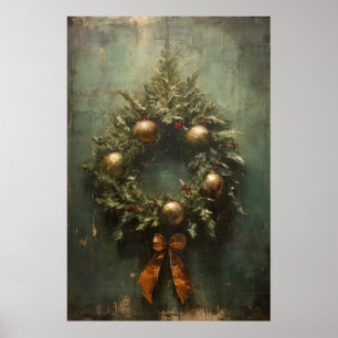 Rustieke Elegantie Groene en Gouden Kerstkrans Poster