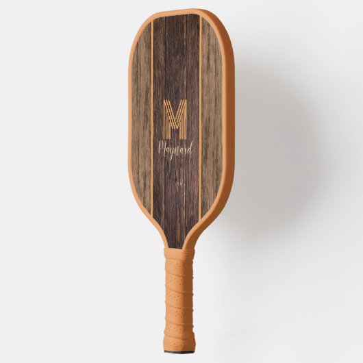 Rustieke Elegantie Monogram Houten Textuur Pickleball Paddle (Links)