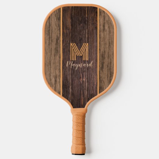 Rustieke Elegantie Monogram Houten Textuur Pickleball Paddle (Achterkant)
