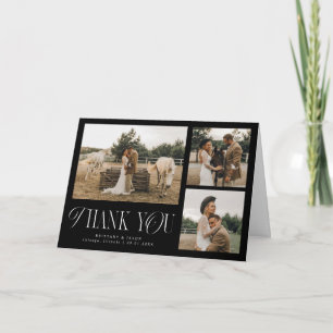Rustieke Elegantie Multi Foto Huwelijk Zwart Bedankkaart