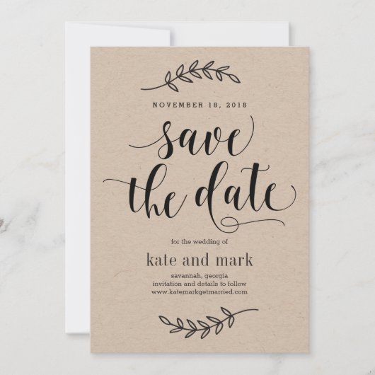 Rustieke Elegantie Trouw Save The Date Kaart Kraft (Voorkant)