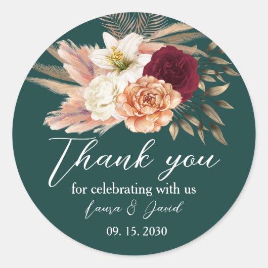 Rustieke Emerald Wedding Dank u Sticker (Voorkant)