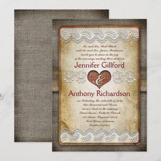 Rustieke en vintage huwelijksuitnodigingen kaart (Voorkant / Achterkant)