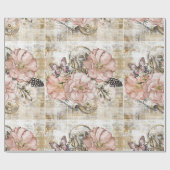 Rustieke Ephemera Roze Bloem Cadeaupapier (Vlak)