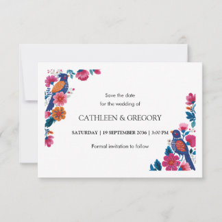 Rustieke Etnische Volks Vogels en Bloemen Bruiloft Save The Date