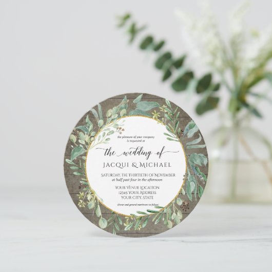 Rustieke Eucalpytus Foliage Waterverf Bruiloft Ron Kaart (Staand voorkant)