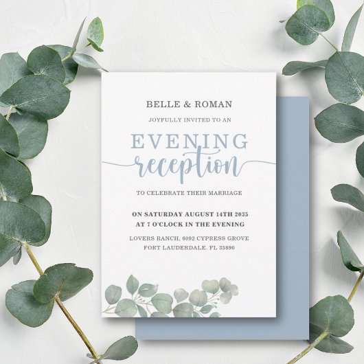 Rustieke Eucalyptus Blauw Bruiloft Receptie Kaart