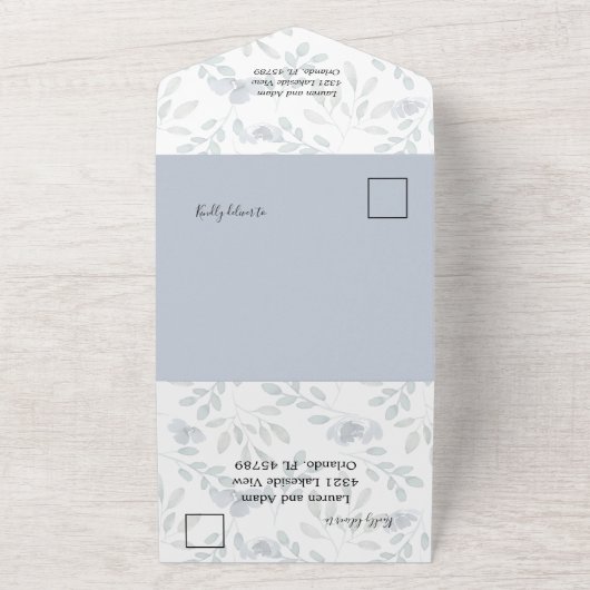 Rustieke Eucalyptus Bloemige Stof Blauw Trouwen    All In One Uitnodiging (Buitenkant)